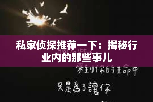 私家侦探推荐一下：揭秘行业内的那些事儿